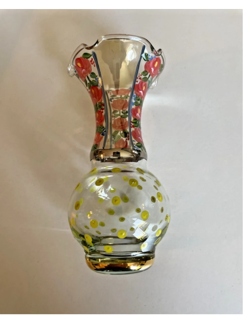 Mackenzie-Childs Chipper Glass Bud Vase Ruffled Floral Dots MINT